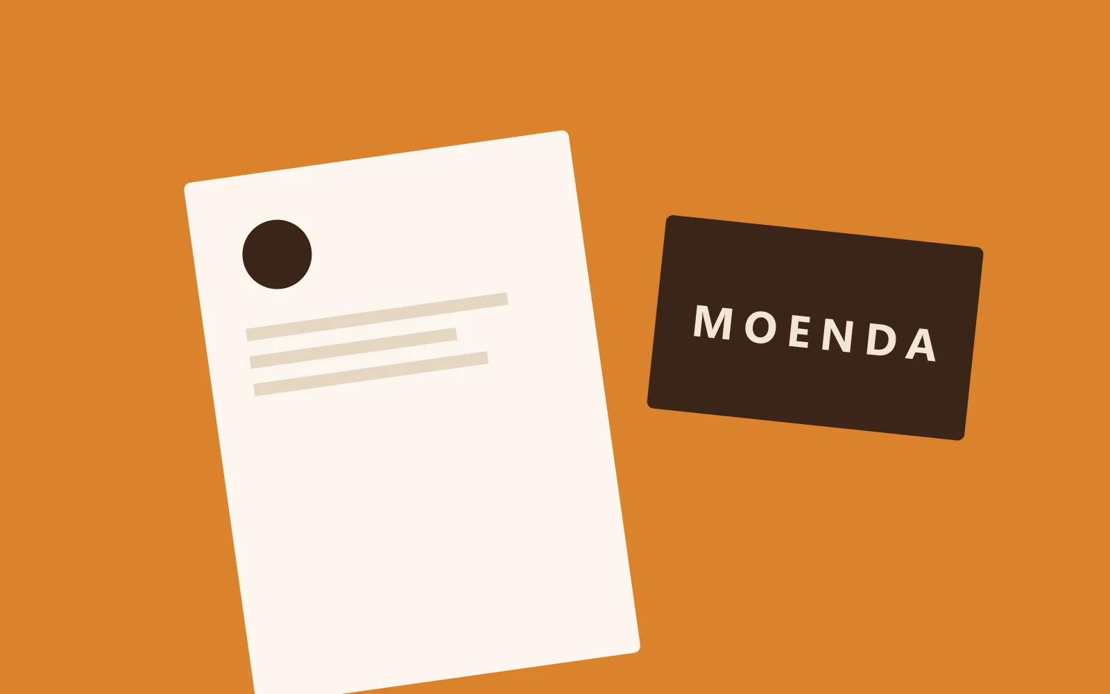 Papel timbrado e cartão de visita do Café Moenda sobre fundo laranja